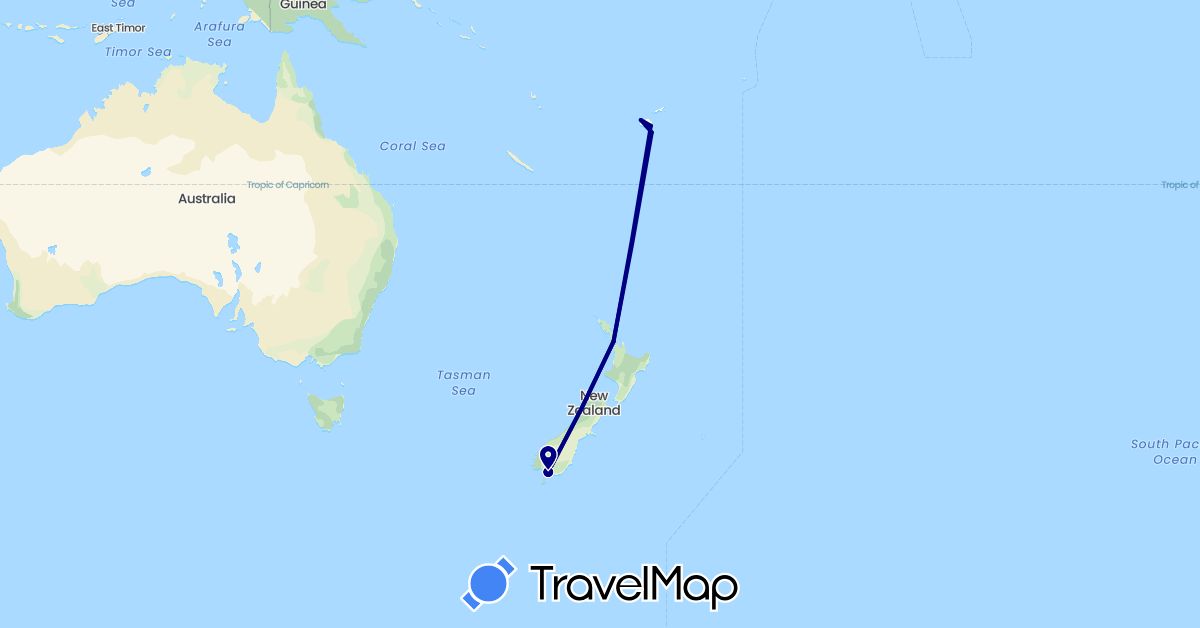 TravelMap itinerary: driving in Fiji, New Zealand (Oceania)